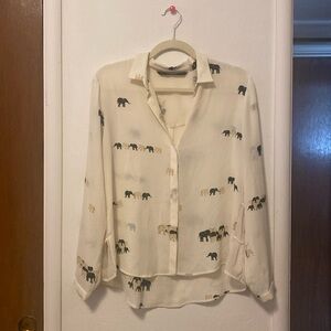 Zara Basic Elephant Print Button Up
